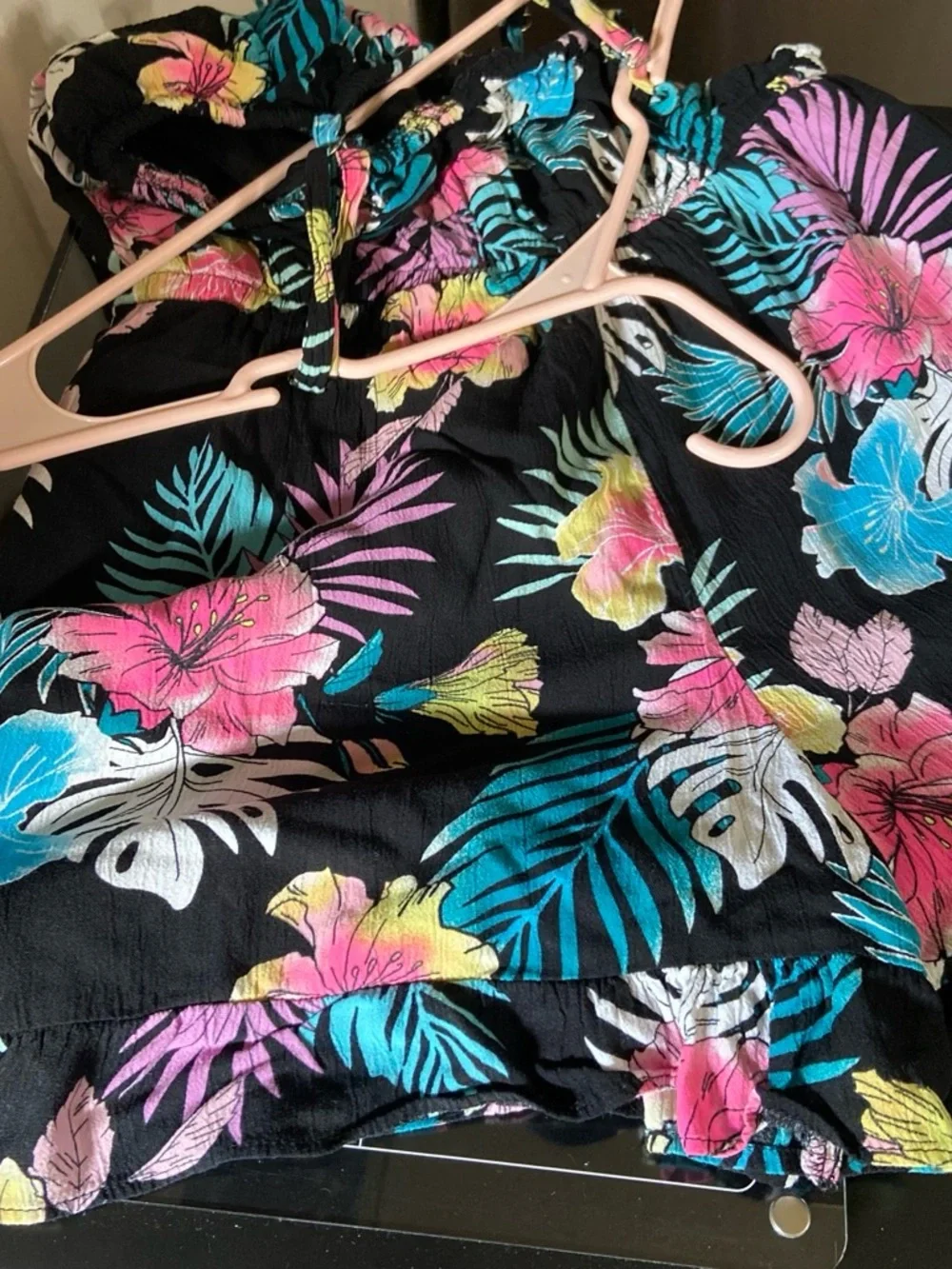Girls' Black Tropical Floral One-Piece Romper 16-18